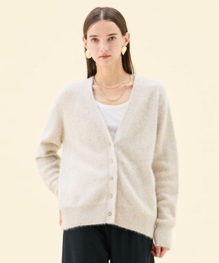 BEIGE， AMARILLO / スパンコールフォックスニットカーディガン