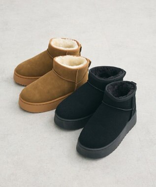 Green Parks ・minia フェイクムートンショートブーツ Camel