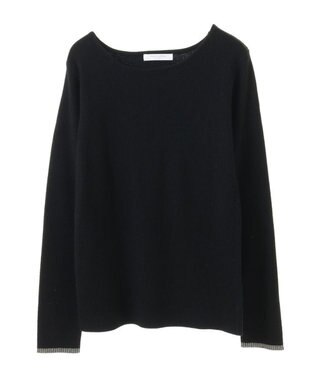 Green Parks もちっと袖配色ボートネックニットプルオーハ Black