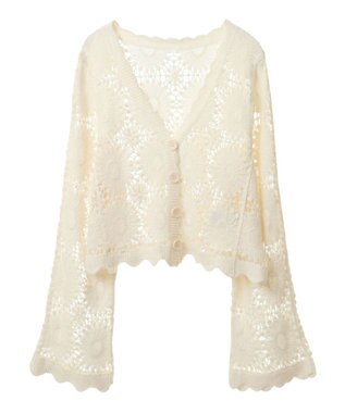 earth music&ecology クロシェ風カーディガン Ivory