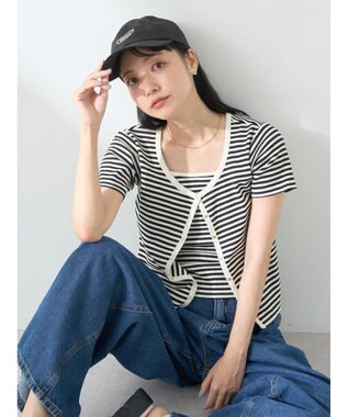 earth music&ecology ＳＥＴ２点ボーダーカーディガン＋キャミ Black