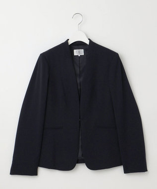 J.PRESS LADIES T/Rアルガンシルク ノーカラー ジャケット ネイビー系