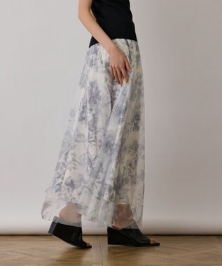 GRACE CONTINENTAL シャドーフラワープリントスカート グレー