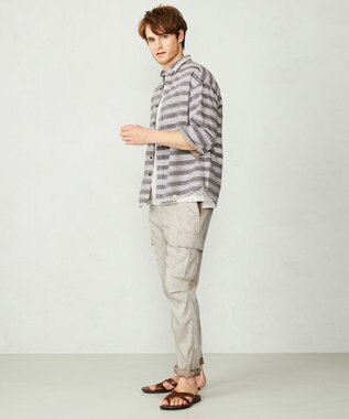 JOSEPH ABBOUD MOUNTAIN 【SPACE／UNISEX】七分袖 ランダムボーダー シャツ ダークブラウン系2