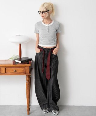 WEGO ヘンリーネックレイヤードT 杢グレー