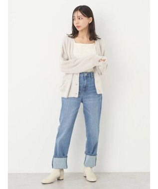 earth music&ecology ミニシャギーＶネックカーディガン Gray Beige