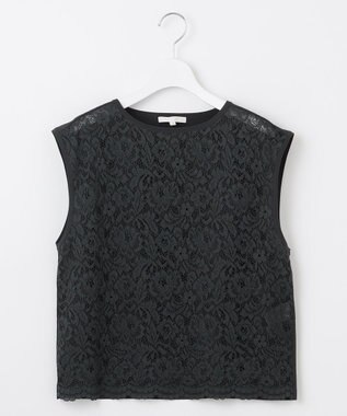 自由区 【洗える】クレープストレッチレースコンビ ニット バーント