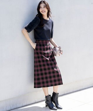 ANY SIS L ビューティサーモ2WAYストレッチチェック スカート ブラックタータン