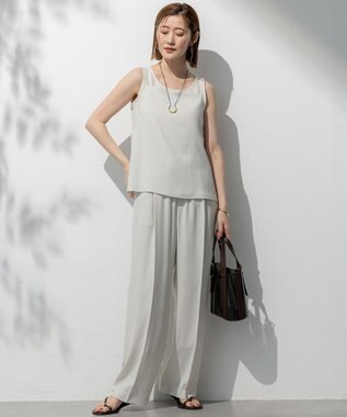 23区 L 【吸水速乾/UVカット/接触冷感】ストレッチジョーゼット キャミソール ベージュ系