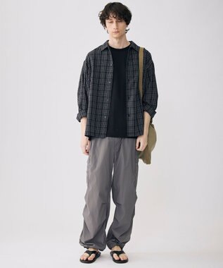 UNFILO MENS イージーケア エアリーシアーシャツ ブラックチェック