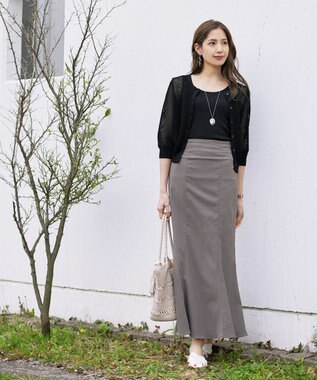 Tiaclasse L 【新色追加・洗える】パフスリーブ透かし編みニットカーディガン ブラック