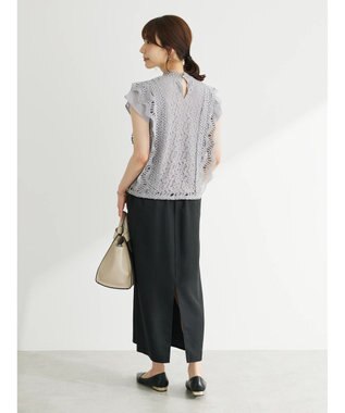 Green Parks 麻調Ｉラインスカート Black