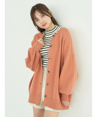 earth music&ecology やわらかタッチミドル丈カーディガン Orange