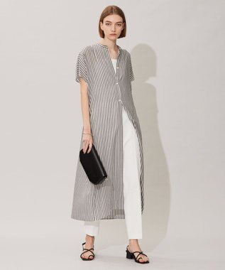 ICB 【洗える】 キュプラローンストライプ ワンピース ブラックストライプ系