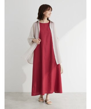 Green Parks 綿麻混ノースリーブワンピース Deep Red
