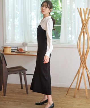 ANY SIS S 【全方位 好印象】シャツコンビリブニット ワンピース ブラック