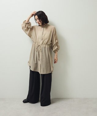 Green Parks バンドカラー比翼タック袖チュニック Beige