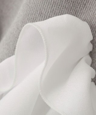 YECCA VECCA パール釦ラッフル5分袖カーディガン Gray mixture