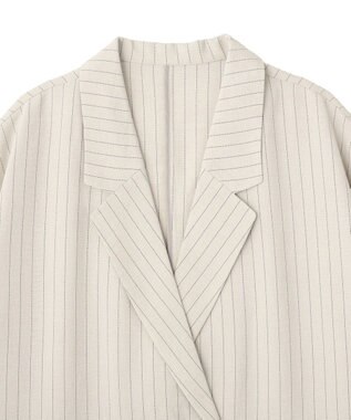 earth music&ecology 【セットアップ対応】リネンライクダブルジャケット Stripe Ivory