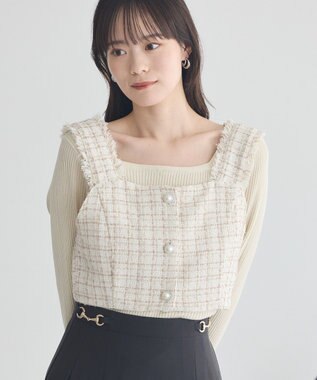 earth music&ecology 【セットアップ可】フリンジツイードビスチェ Ivory