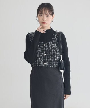 earth music&ecology 【セットアップ可】フリンジツイードビスチェ Black