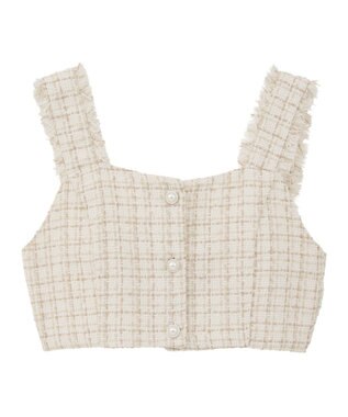 earth music&ecology 【セットアップ可】フリンジツイードビスチェ Ivory