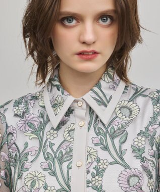 GRACE CONTINENTAL マルチフラワー刺繍フレアワンピース グレー