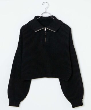 WEGO ハーフジップショートニットプルオーバー ブラック