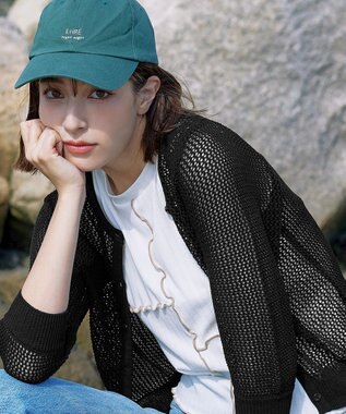 Tiaclasse L 【新色追加・洗える】パフスリーブ透かし編みニットカーディガン ブラック