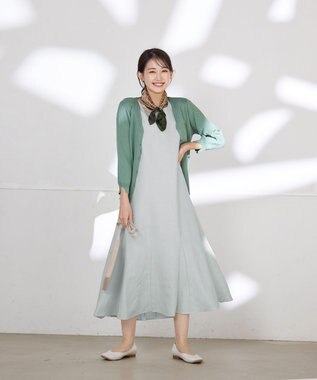 Tiaclasse L 【洗える】スリット袖Vネックリブカーディガン グリーン