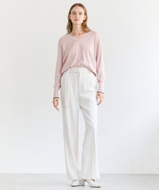 BEIGE， CHLOR / ウールシルクツイルドッキングVネックニット Pink