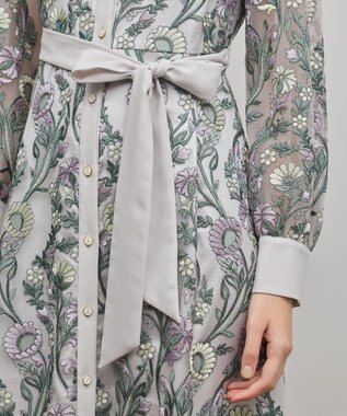 GRACE CONTINENTAL マルチフラワー刺繍フレアワンピース グレー