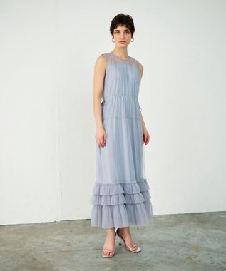 GRACE CONTINENTAL チュールティアードワンピース グレー