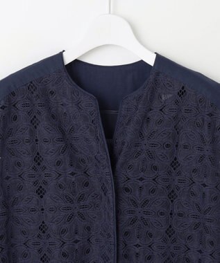 自由区 S 【洗える】フラワータイルレース ワンピース インディゴブルー