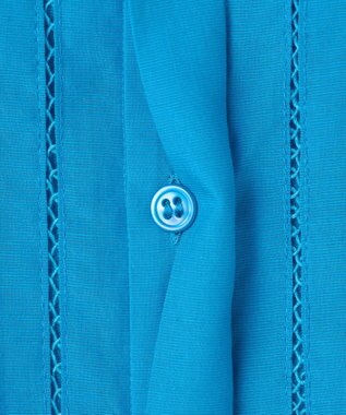 ICB L 【先行予約】リネンスラブローン バンドカラーデザインシャツ ターコイズ