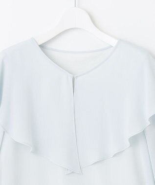 自由区 【XSサイズ～/洗える】ロイヤルシフォン ラッフルブラウス スカイブルー系