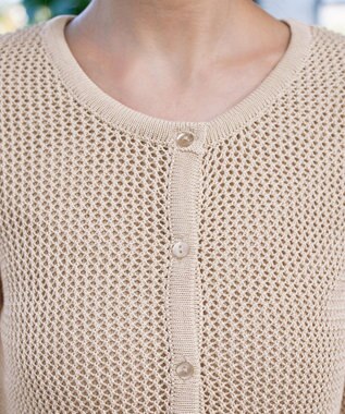 Tiaclasse L 【新色追加・洗える】パフスリーブ透かし編みニットカーディガン ブルー