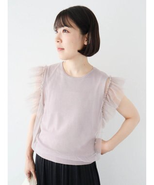 Green Parks ・swing by チュールレイヤーノースリーブニット Pink