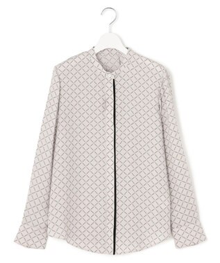 ICB L 【新色追加・WEB限定カラーあり・接触冷感・UVケア・速乾・洗える】BackSatinAmunzen バンドカラーブラウス トープベース×スクエアビット柄系