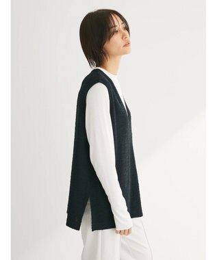 Green Parks ＳＥＴ２点　カットツイードベスト＋プルオーバー Black