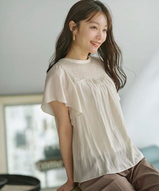 ANY SIS 【洗える】シャーリングツヤ ブラウス アイボリー