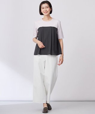 J.PRESS LADIES L 【洗える・接触冷感・UVケア・吸水速乾・防透け】麻シェルドライ ワイドストレート マリン パンツ ナチュラル系