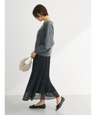 Green Parks シフォンプリーツスカート Dot Black