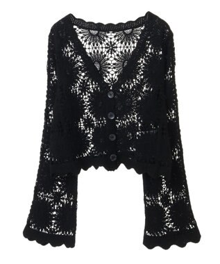 earth music&ecology クロシェ風カーディガン Black