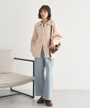 earth music&ecology 襟付きニットアウター Light Beige