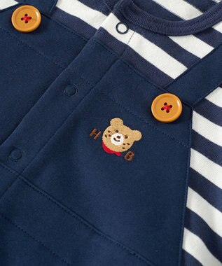 MIKI HOUSE HOT BISCUITS 【70-80cm】オーバーオール重ね着風 カバーオール 紺