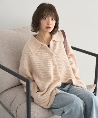 earth music&ecology 襟付きニットアウター Light Beige