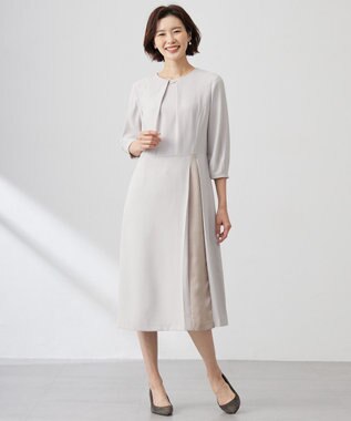 J.PRESS LADIES S 【洗える】ストレッチバックサテンジョーゼット Aライン ワンピース グレージュ系