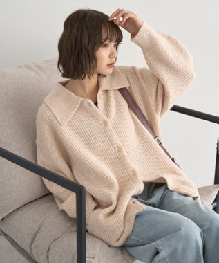 earth music&ecology 襟付きニットアウター Light Beige