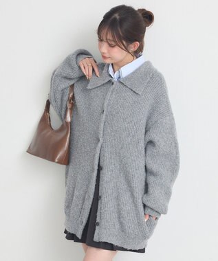 earth music&ecology 襟付きニットアウター Gray Mixture